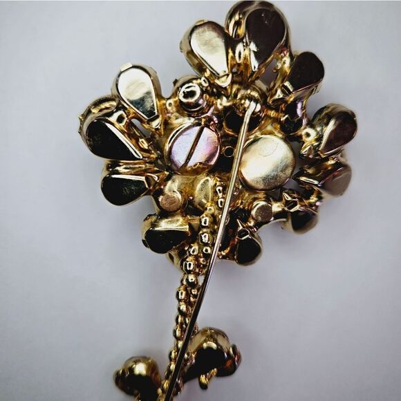 Vintage Large Rhinestone Amber Floral Flower Brooch Pin Juliana Weiss Kramer - Picture 15 of 16